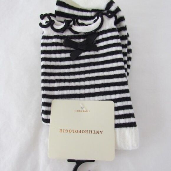 Anthropologie Black & White Striped Bow Accent Socks NWT - Picture 1 of 3